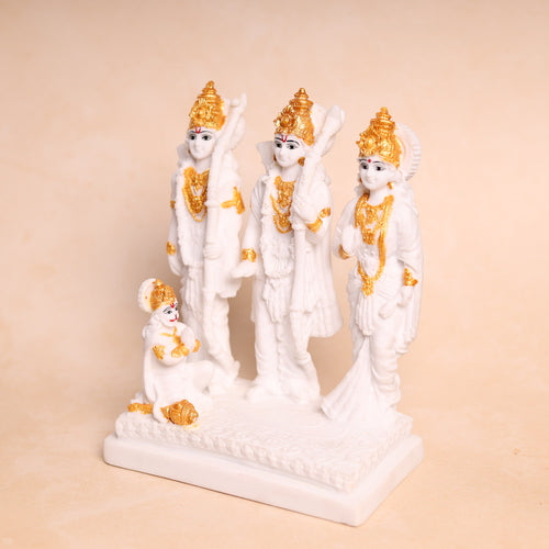 Ram Darbar: Handcrafted Marble Dust Murti with Gold Accents