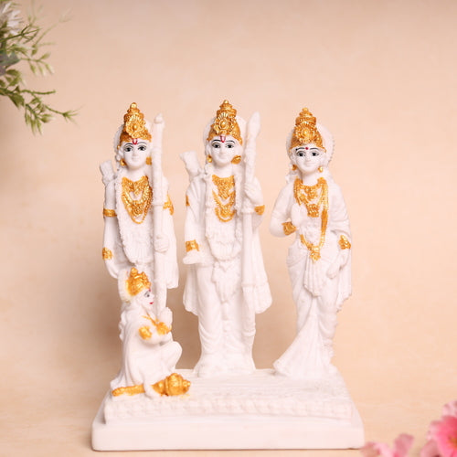 Ram Darbar: Handcrafted Marble Dust Murti with Gold Accents